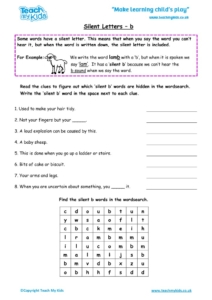 Worksheets for kids - silent-letters-b
